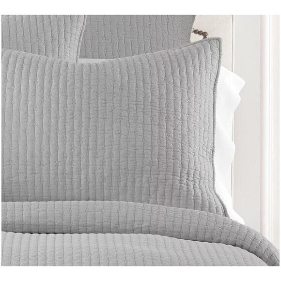 Levtex Home Cross Stitch 3 Piece Gray King Quilt Set NWT - Picture 5 of 9